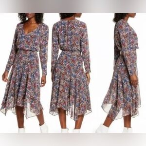 Charles Henry Multicolor Floral Print Long Sleeve Handkerchief Hem Dress